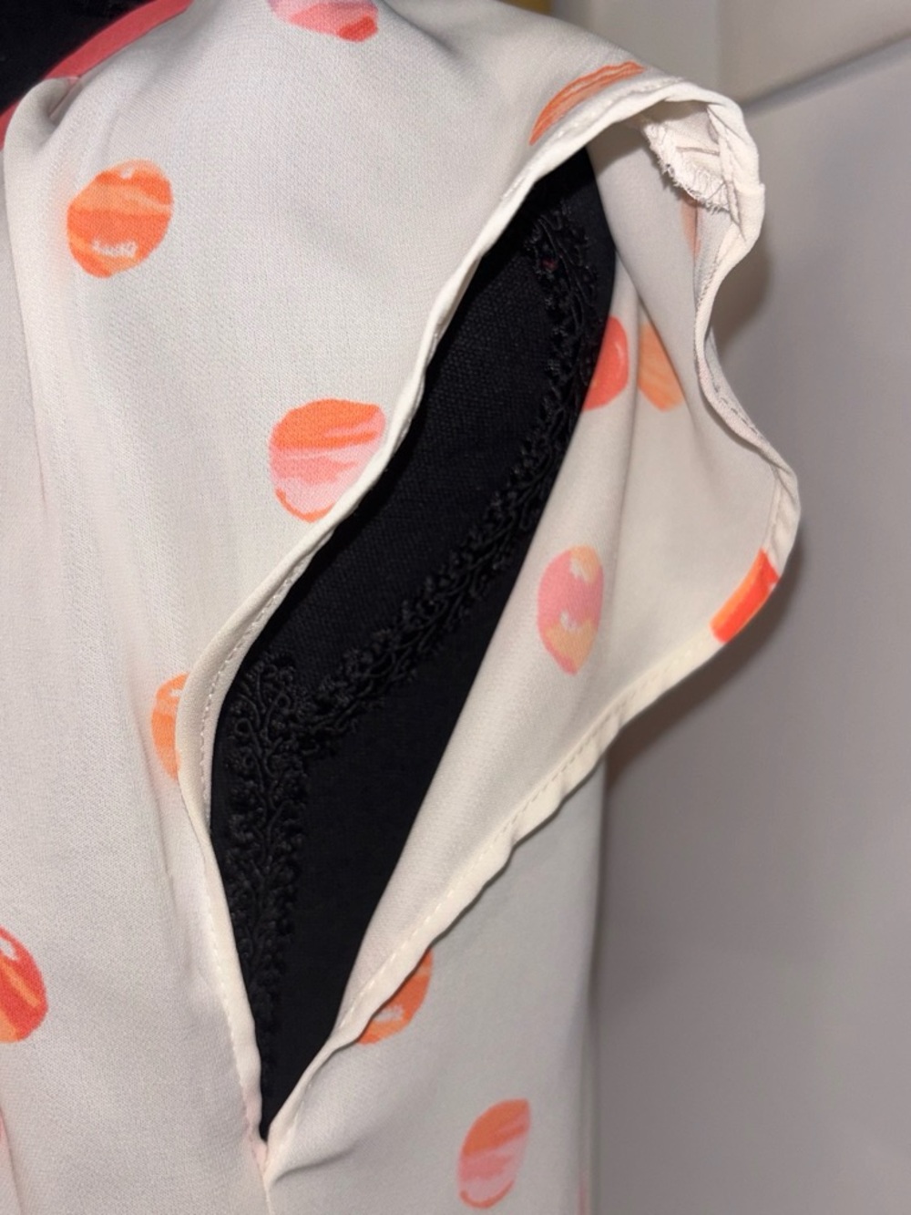 LC Lauren Conrad Cream Cap-Sleeve Blouse with Pink & Orange Polka Dots - Picture 2 of 4